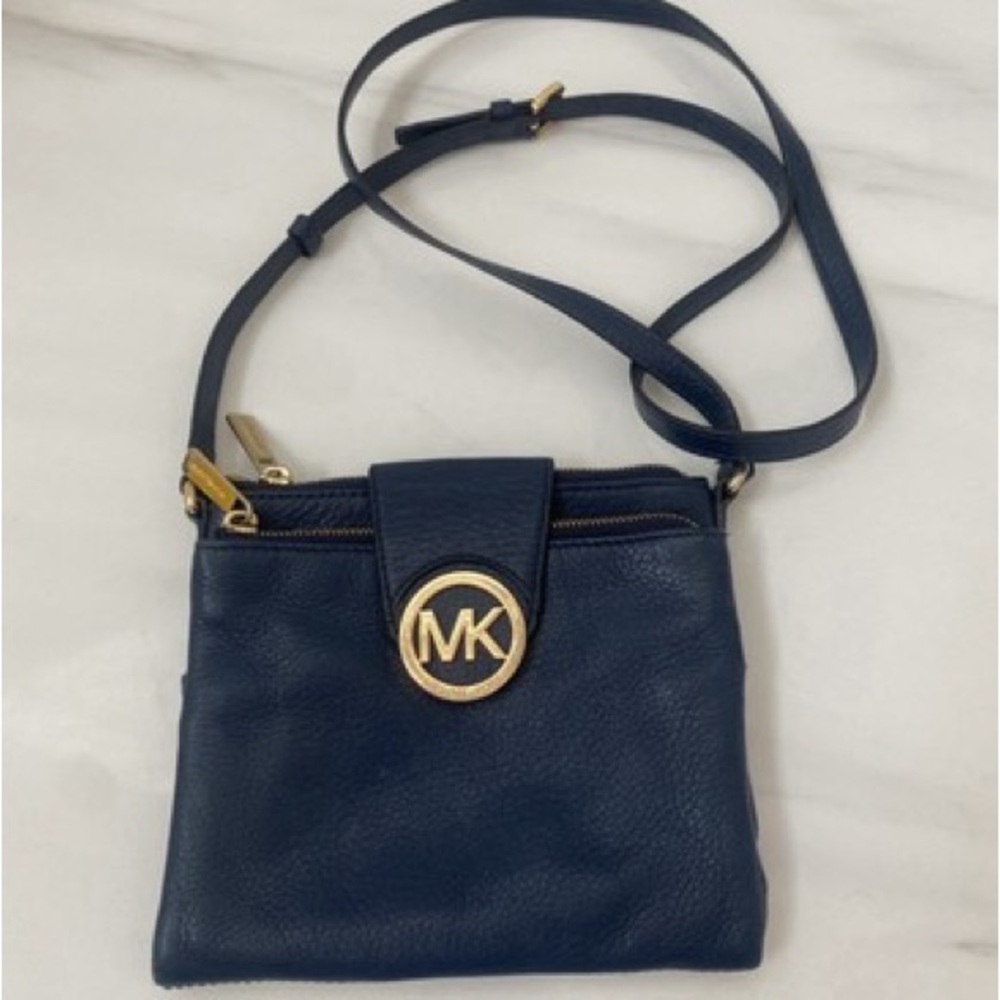 Michael Kors Fulton Navy Blue Leather CrossBody Bag Purse